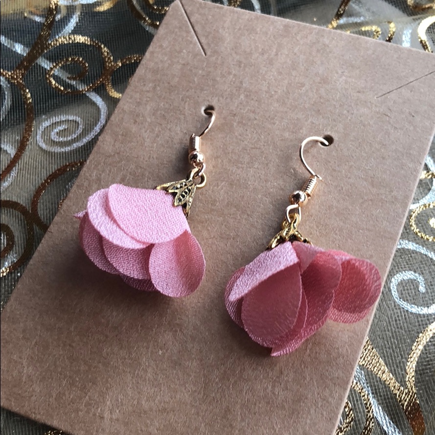 Mauve And Gold Dangly Flowered Earrings